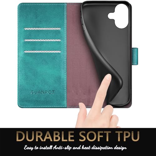 SUANPOT Compatible with iPhone 17 6.3" Wallet case with RFID Blocking Credit Card Holder,Flip Book PU Leather Protective Cover Women Men for Apple 17 Phone case Blue Green - color: Blue Green, size: iPhone 17 6.3"