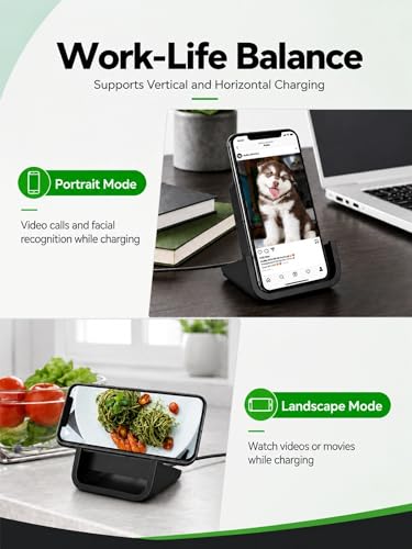 Wireless Charger YUWISS Wireless Charging Stand Cordless Charger 10/7.5/5W Compatible with iPhone 14 13 12/12 /11Pro Max/XR/XS Max/XS/X/8/8Plus Galaxy S22/S21/S9/S9+/S8/S8+ Note - color: Black