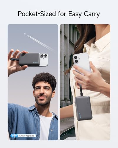 CUKTECH Magnetic Power Bank, 10000mAh Portable Charger, 20W Fast Charging & 7.5W Wireless, Built-in USB-C Cable, Battery Pack for iPhone 15/16/17 Series, Samsung, for Travel, Work & Daily Use
