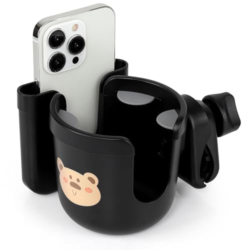 Accmor Wheelchair Cup Holder with Phone Holder, ﻿Universal 360° Rotatable Walker Cup Holder Rollator Scooter Accessory - color: Bear
