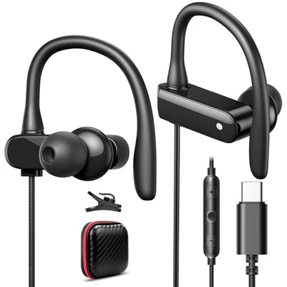 APETOO USB C Headphones Earbuds with Earhook Mic & Volume Control Black - color: Black