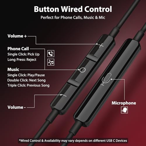Jiunai Wired Earbuds 3.5mm Headphones in Ear Built-in Mic Red Black