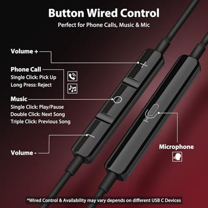 Jiunai Wired Earbuds 3.5mm Headphones in Ear Built-in Mic Red Black