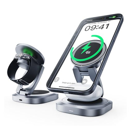 REWONDER 3-in-1 Qi2.2 25W Fast Wireless Charging Station for iPhone - color: Grey