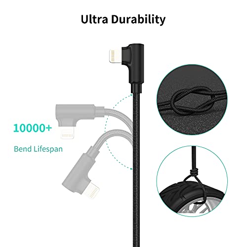 1ft Right Angle Lightning Cable Short, 3 Pack USB to iPhone Cord 90 Degree