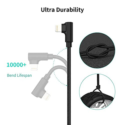 1ft Right Angle Lightning Cable Short, 3 Pack USB to iPhone Cord 90 Degree