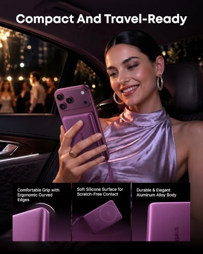 Baseus Picogo AM52 MagSafe Power Bank, Qi2.2 25W 10,000mAh Magnetic Portable Charger, 0.6" Slim Built-in 45W USB-C Cable, Fast Charging Battery Pack for iPhone Duo/18 Pro Max/17/16/15/14/13/12 Only - color: Dark Cherry