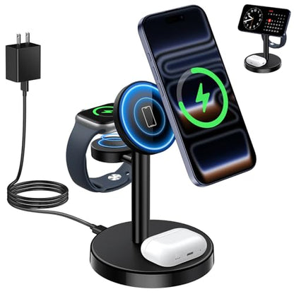 Aeinidi 3 in 1 Magnetic Wireless Charging Station for Apple Magsafe Charger - color: Black Matte, size: 15W