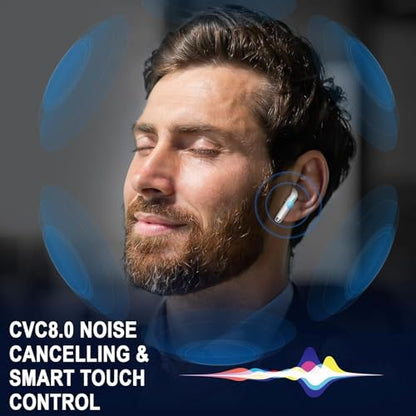 Wireless Bluetooth 5.4 Earbuds, LED Power Display Headphones, 6D Stereo - color: Creamy White