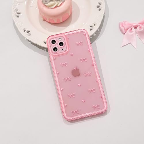 NITITOP Compatible with iPhone 11 Pro Max Case Cute Clear Pink Glitter Bow Knot Design Shiny Star Sparkle Bling Diamond Girls Women Soft TPU Shockproof Protective Phone Cover - Little Bow Heart - color: Little Bow Heart, size: iPhone 11 Pro Max