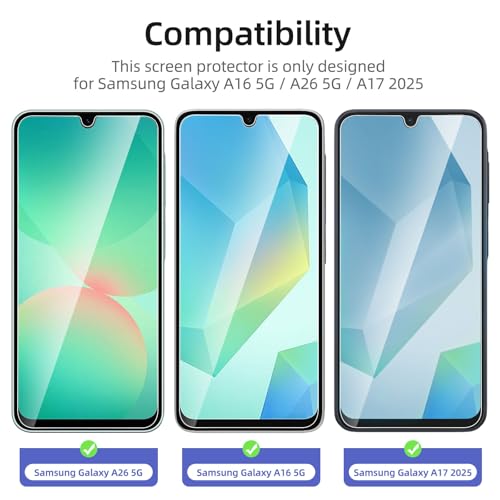 NEW'C 3 Pack Designed for Samsung Galaxy A17 2025, Galaxy A16 5G, Galaxy A26 5G Screen Protector Tempered Glass, Bubble Free, Ultra Resistant - size: A16 6.7 inches