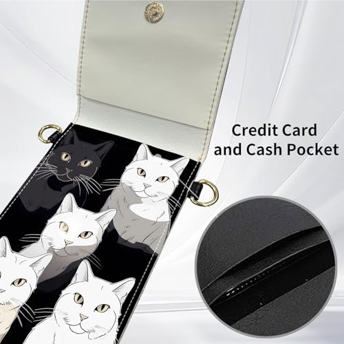 for Women Cell Phone Purse,with Touchscreen Cell Phone Purse,PU Leather Shoulder Bag Waterproof Phone Wallet Case with Clear Touch Screen Window up to 6.7 inch Smartphone, - color: Black White Cute Cats-203