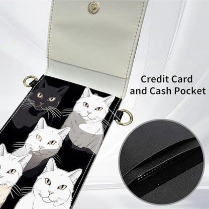 for Women Cell Phone Purse,with Touchscreen Cell Phone Purse,PU Leather Shoulder Bag Waterproof Phone Wallet Case with Clear Touch Screen Window up to 6.7 inch Smartphone, - color: Black White Cute Cats-203