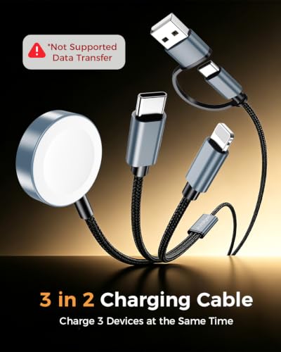 5FT Travel Essentials for Apple Watch Charger/L Charger/USB C Charger - color: Black, size: 1Pack-5FT