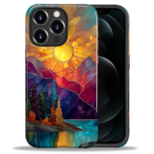 DAIZAG Case for iPhone 12 Pro Max,Mountain Range Sunrise Stained Glass Full-Body Design Hybrid Dual Protection Soft TPU Hard PC Shockproof Scratch-Resistant Protective Cover Phone Case for Men Women - color: Mountain Range Sunrise Stained Glass, size: iPh