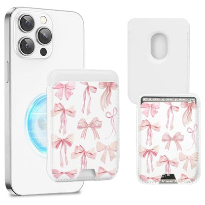 Compatible with Magsafe Wallet Magnetic Card Holder -Pink Ribbon Bow - color: Pink Ribbon Bow Colorful