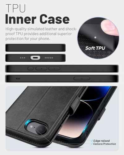 OCASE for iPhone 17e/iPhone 16e Wallet Case, Card Holder, Graphite | RFID Blocking, Kickstand, Magnetic Closure, PU Leather Flip Folio, Shockproof TPU Shell, Protective Phone Cover (6.1") - color: Graphite