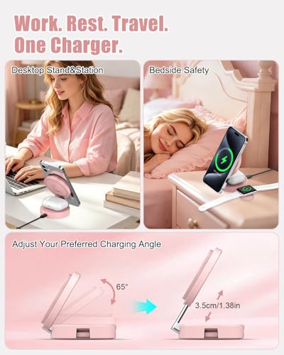 3-in-1 Magnetic Wireless Charger for iPhone, Apple Watch & AirPods, Pink - color: Pink