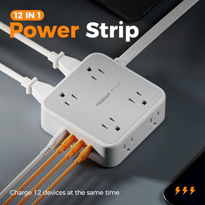 TESSAN Surge Protector Power Strip with 900J Surge Protection, 5 Ft, Grey - color: Grey with 3 USB C, size: 5 feet