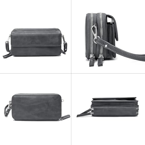 RFID Crossbody Wallet Wristlet Purse with Phone Pocket For Women Vegan Leather - color: B-retrro Grey