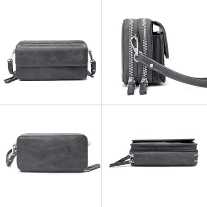 RFID Crossbody Wallet Wristlet Purse with Phone Pocket For Women Vegan Leather - color: B-retrro Grey