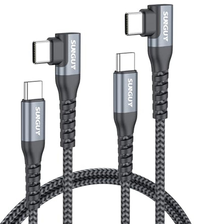 SUNGUY Right Angle USB C to USB C Cable 3FT 2Pack 60W Fast Charging - size: 3FT