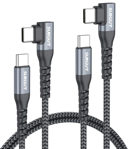 SUNGUY Right Angle USB C to USB C Cable 2FT 2Pack 60W Fast Charging - size: 2FT