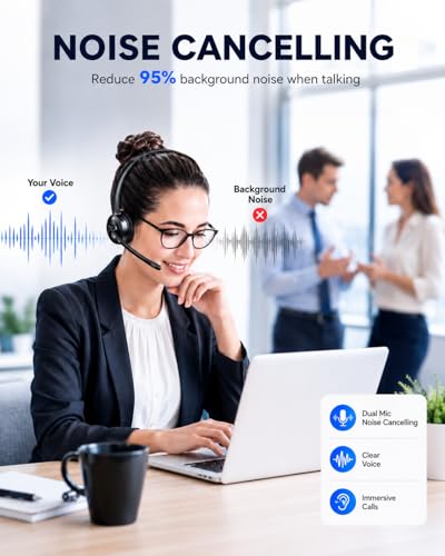 TECKNET Single Ear Bluetooth Headset - Noise Cancelling Microphone