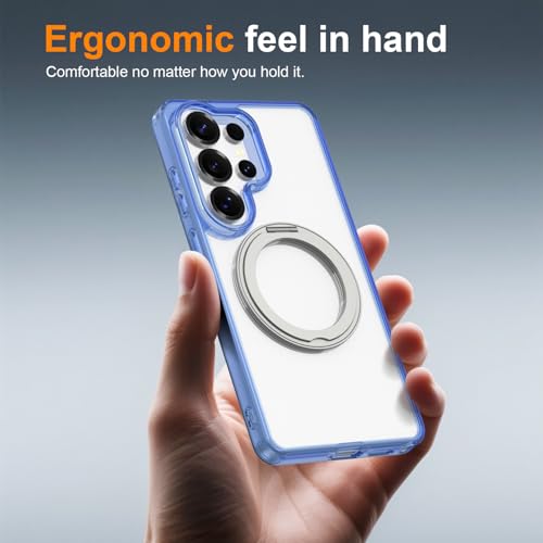 Magnetic Case for Samsung Galaxy S26 Ultra 5G Phone 2026 | with Rotating Kickstand | Non-Yellowing Transparent Clear | Slim Thin | Wireless Charging | Shockproof Protection (Blue) - color: Blue, size: S26 Ultra