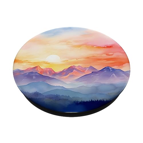 Sunset Mountain Nature Scene Watercolor PopSockets Swappable PopGrip