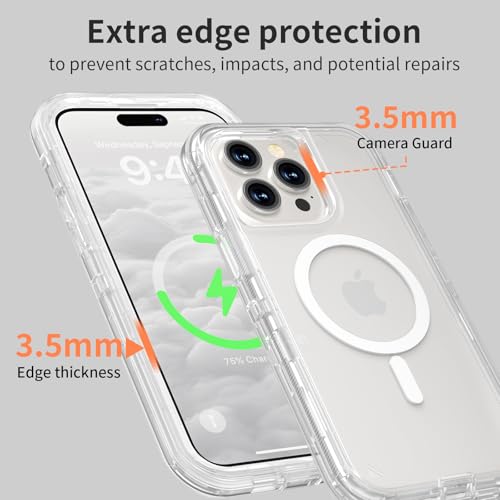 Follaroma Magnetic for iPhone 14 Pro Max Case, Heavy Duty Cases, Clear,6.7" | Compatible with MagSafe, Heavy Duty Shock proof Protection, Military-Grade Anti-Drop, Dual Layer Transparent Protective Cover - color: Clear, size: iPhone 14 Pro Max 6.7''