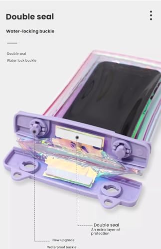 Pink Floating Waterproof Phone Pouch, Holographic Laser TPU Dry Bag with Air Padding, Touch Responsive Case for Swimming, Snorkeling - color: Pink