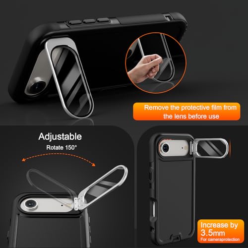 Follaroma Magnetic for iPhone 17 Air Case with Camera Stand, Black, 6.5" | Built-in Glass Camera Cover,Compatible with MagSafe,Heavy Duty Shockproof Protective,Military-Grade Anti-DropDual Layer Cover - color: Black, size: iPhone 17 Air 6.5''