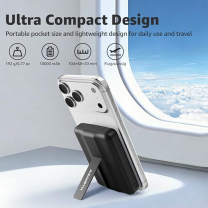 Azmuth for MagSafe Portable Charger, 10000mAh Magnetic Power Bank 20W PD | Fast Charging,Wireless Battery Pack with LED Display & Stand,Travel Essentials,for iPhone 17/16/15/14/13/12 Series - color: Black