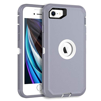 MXX Case Designed for iPhone SE Case 2020 /SE 2022 Heavy Duty Protective with Screen Protector [3 Layers] Rugged Rubber Protection Cover & Rotating 360 Degree Belt Clip SE 3rd/2nd Gen (Gray/White) - color: Gray/White
