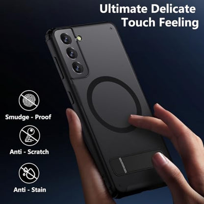 TIANNIUKE Magnetic Case for Samsung Galaxy S21,Compatible with MagSafe,Adjustable Kickstand,Translucent Matte Anti-Fingerprint,Shockproof Protective Phone Case - color: Kickstand Black, size: Galaxy S21