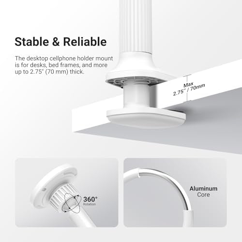 NEEWER Basics Magnetic Phone Stand for Desk, 360° Overhead Table Cellphone Holder Clamp Mount with Flexible Arm, Compatible with MagSafe iPhone Android Samsung for Bed Video Recording, PA151 White - style: PA151 White