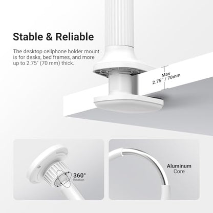 NEEWER Basics Magnetic Phone Stand for Desk, 360° Overhead Table Cellphone Holder Clamp Mount with Flexible Arm, Compatible with MagSafe iPhone Android Samsung for Bed Video Recording, PA151 White - style: PA151 White