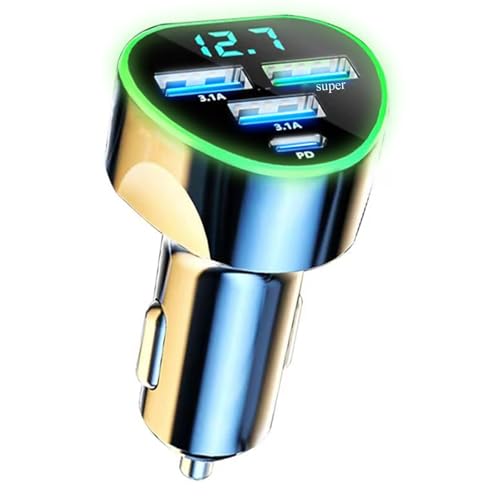 4 in 1 Multi Port USB C Car Phone Charger Adapter with Voltage Display, QC4.0/PPS/AFC Super Fast Cigarette Lighter USB Charge with Volt Meter for iPhone Galaxy Android Phones