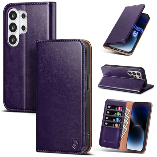 Compatible with Samsung Galaxy S25 Ultra Case Wallet with Card Holder [4 Card Slots] Kickstand [RFID Blocking] PU Leather Phone Case Flip Folio Protective Cover TPU Shockproof,Purple - color: Purple, size: Samsung Galaxy S25 Ultra
