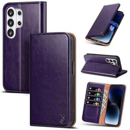 Compatible with Samsung Galaxy S25 Ultra Case Wallet with Card Holder [4 Card Slots] Kickstand [RFID Blocking] PU Leather Phone Case Flip Folio Protective Cover TPU Shockproof,Purple - color: Purple, size: Samsung Galaxy S25 Ultra