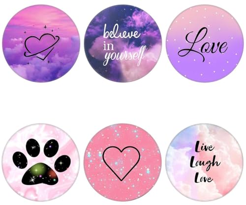 (6 Pack) Cell Phone Grip,Mobile Phone Finger Foldable Holder Stand for Smartphones and Tablets - Purple Pink Heart - color: Py005