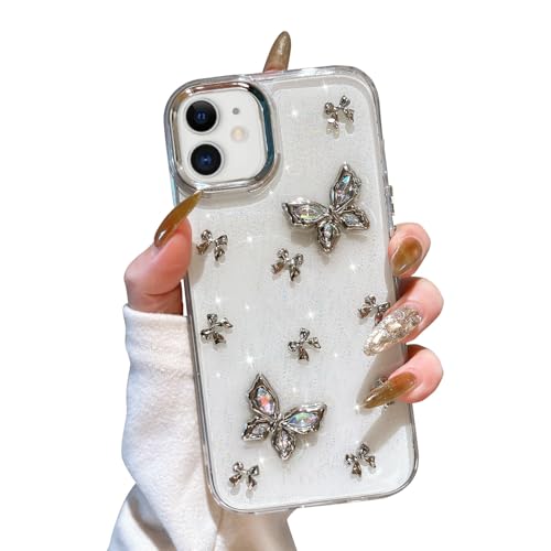 EYZUTAK Case for iPhone 11, Bling Glitter 3D Butterflies Bowknot Phone Case Cute Crystal Clear Bow Aesthetic Case Slim Soft Durable TPU Transparent Protective Cover for Women Girls - Butterfly - color: Butterfly, size: iPhone 11