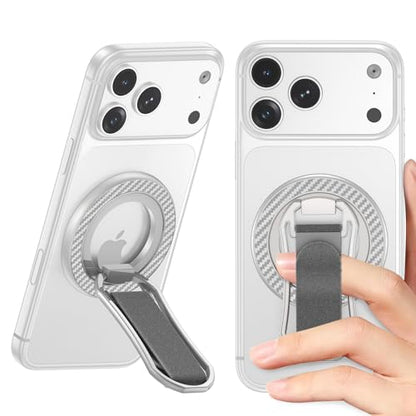 Magnetic Phone Ring for Magsafe iPhone 17 Ring Grip Stand with Soft Strap - color: Sliver+Grey