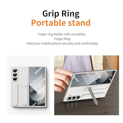 for Samsung Galaxy Z Fold 6 Protect Case with Wristband Stand,Bulit-in Screen & Lens Protection Shockproof Full Body Drop Fall Protection.(White) - color: White