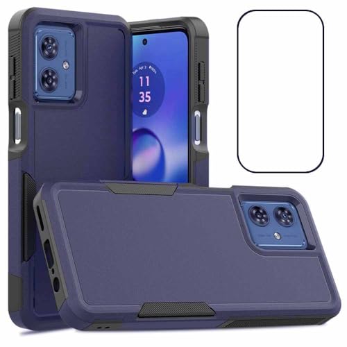 for Moto G54 Case Dual Layer Hard Shockproof Protective Case with Tempered Glass Screen Protector Heavy Duty Hybrid Full Body Anti-Scratch Anti-Slip Phone Cover Deep Blue - color: Moto G54 - Deep Blue