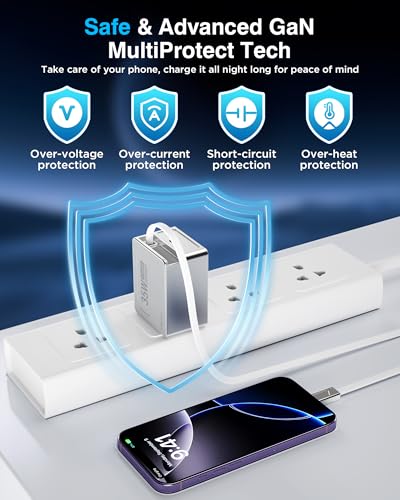 USB C Retractable Fast Charger, PD 35W Dual Port, Foldable US Plug
