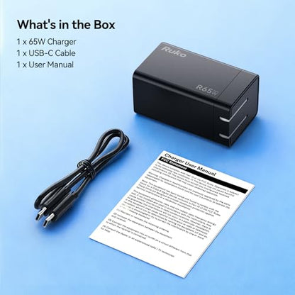 Ruko 65W Type C Charger with Cable, GaN Fast Charger Block - size: Charger + Cable