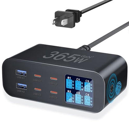 USB C Charger 6-Port with LED Display Adjustable Brightness