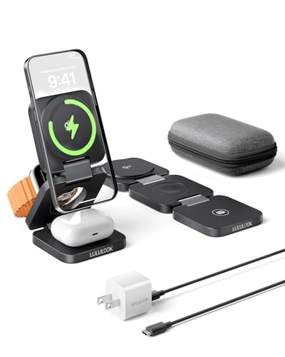 Qi2 Certified 3 in 1 Travel Charger MagSafe Compatible, Foldable Wireless Charger Stand, Mag-Safe 3 in 1 Charging Station,15W Fast Charging for iPhone 18/17/16/15/14/13/12, Apple Watch, AirPods